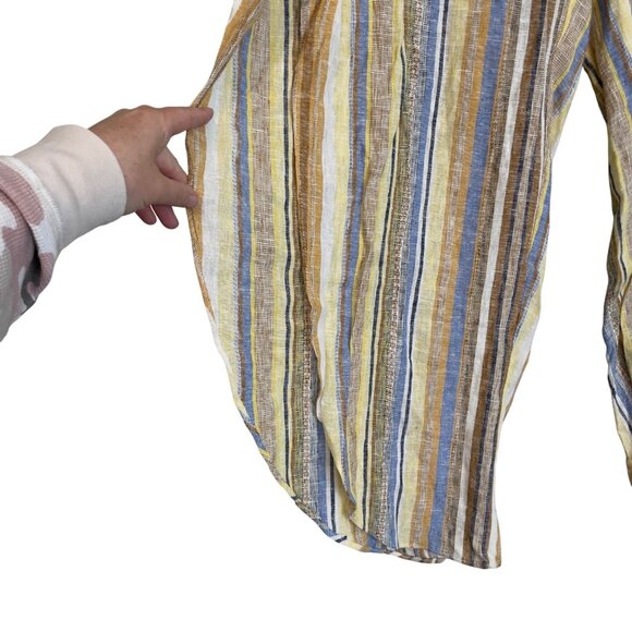 Drew Striped Linen-Blend Pants‎ Size L Wide Leg Bohemian Coastal Comfort Artsy - Picture 11 of 13